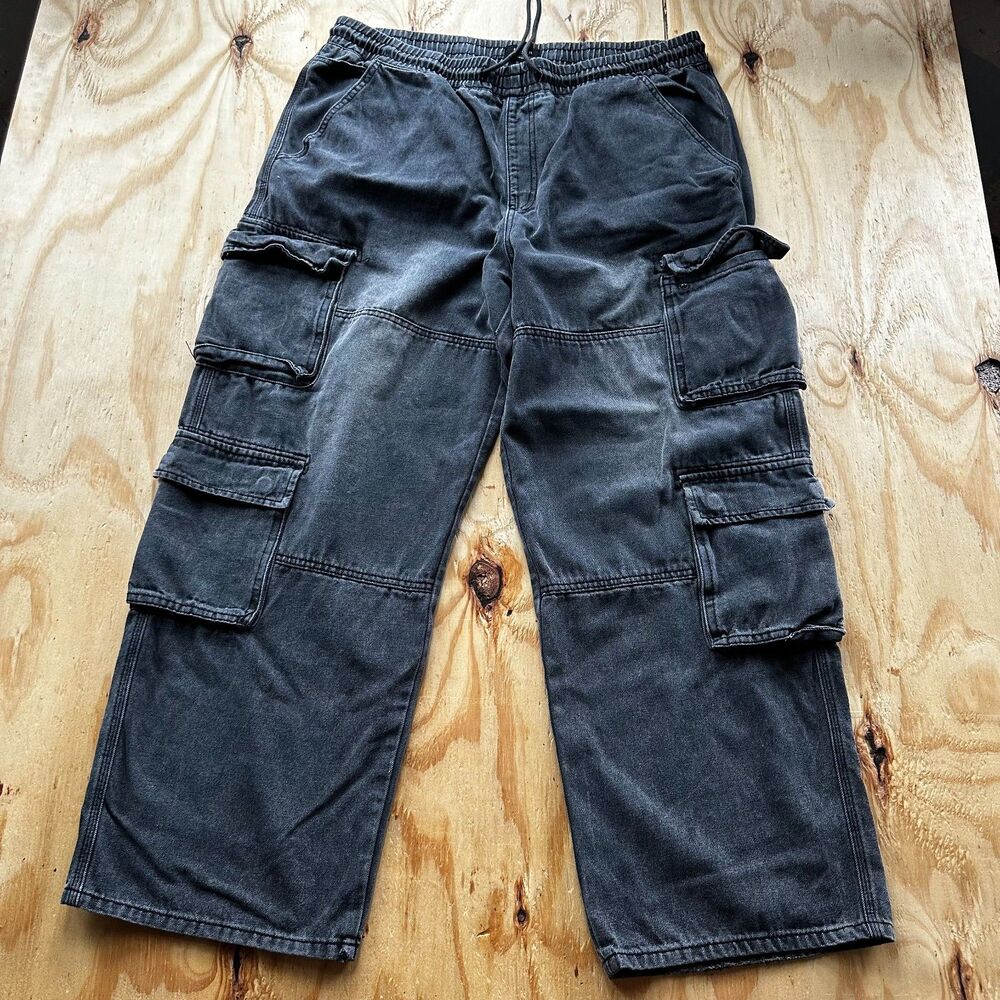 Forever 21 Washed Black Cargo Straight Jeans - 2XL